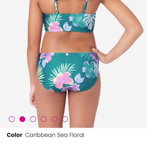 Girls Size 7/8 (Small)Two-Piece Swimsuit Bikini, Pretty Teal Green and Pink. - Picture 6 of 10